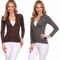 Basic Casual Knit Top Fitted Textured Stretchy Cardigan with Rhinestone Zipper