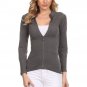 Basic Casual Knit Top Fitted Textured Stretchy Cardigan with Rhinestone Zipper