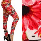 Stretchy Leggings with Antique Daisy Colorful Floral Print