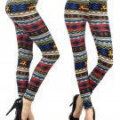 Multi-Color Geometric Print Reindeer Fleece Warm Stretchy Leggings One Size
