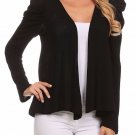 Black Fly Away Open Cardigan Thin Drape Knit Sweater with Puffy Shoulders