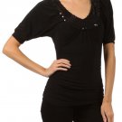 Dolman Sleeve Top with Sequin Scoop Neckline