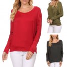 Casual Basic Dolman Long Sleeve Top w/ Banded Hem