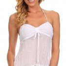 Fun Flirty Sheer Halter Chiffon Lace Trim Tank Top w/ Draw String