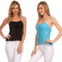 Fun Flirty Sheer Halter Chiffon Lace Trim Tank Top w/ Draw String
