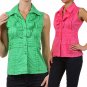 New Woman's Cotton Button Down Shirt Juniors Ruffle Collared Top Fashion Central