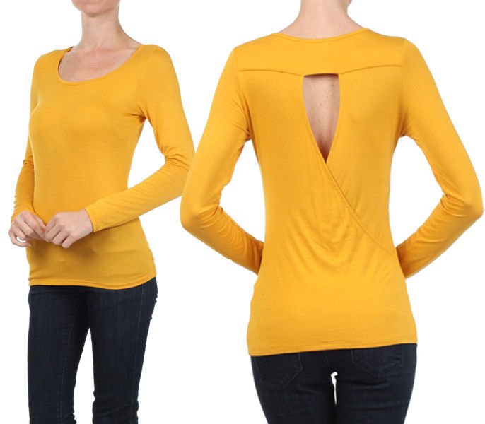 Scoop Neck Open Back Cutout Long Sleeve Top