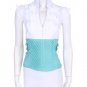 Rhinestone Trim Cotton V-Neck Ruffle Top Frilly Cap Sleeve Blouse Fitted Bodice