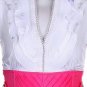 Rhinestone Trim Cotton V-Neck Ruffle Top Frilly Cap Sleeve Blouse Fitted Bodice