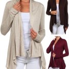 Open Front Fly Away Thin Sweater Long Sleeve Cardigan w/ Shark Bite Hem