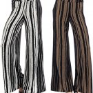New Distressed Striped Wide Leg High Waist Fold Over Palazzo Flare Lounge Pants
