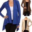 Open Front Fly Away Asymmetrical Cardigan Long Sleeve Sweater w/ Shark Bite Hem