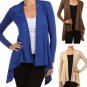 Open Front Fly Away Asymmetrical Cardigan Long Sleeve Sweater w/ Shark Bite Hem