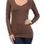 Fitted Cotton Basic V-Neck Top Long Sleeve T-Shirt Great for Layering