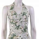 Slim Fitted Cotton Floral V-Neck Green White Halter Top