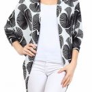Dolman Sleeve Black & White Geometric Print Lightweight Cocoon Cardigan