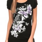 Butterfly Print Graphic T-Shirt w/ Cut Out Short Sleeves Fashion Central