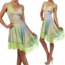 Shimmery Tie Dye Asymmetrical Glittery V-Neck Halter Dress