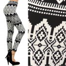 Black & White Geometric Print Leggings w/ Elastic Waist