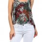 Asymmetrical High Low Chiffon Tank Top Printed Multi-Color Sleeveless Blouse