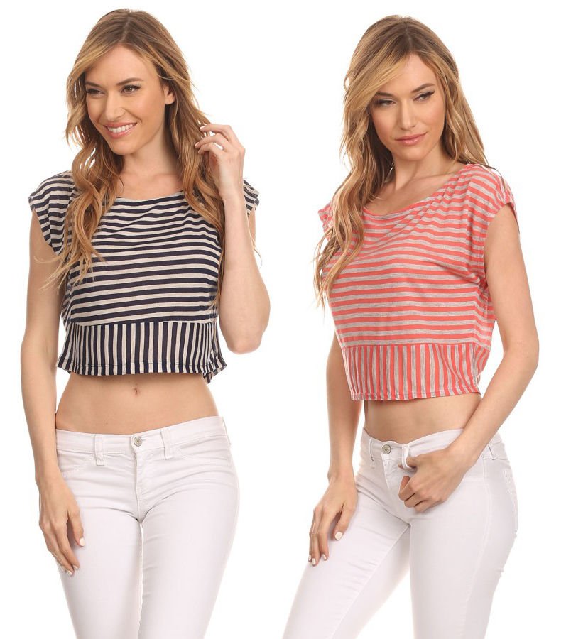Striped Short Sleeve Lightweight Crop Top