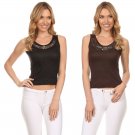 Colorful Beadwork Sleeveless Tank Top w/ Beads