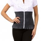 Rhinestone Zipper Top Cotton White Ruffle Blouse w/ Denim Smock Waist