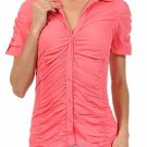 100% Cotton Button Down Shirt Ruched Top