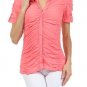 100% Cotton Button Down Shirt Ruched Top