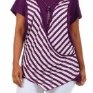 Striped Short Sleeve Blouse Top w/ Necklace