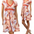 Pink Short Knee Length V-Neck Paisley Summer Dress