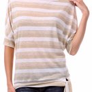 Shimmer Striped Oversized 3/4 Dolman Sleeves Boxy Knit Top w/ Waist Tie