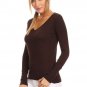 Long Sleeve Basic V-Neck Knit Top Light Weight Sweater w/ Button Trim Detailing