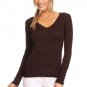 Long Sleeve Basic V-Neck Knit Top Light Weight Sweater w/ Button Trim Detailing