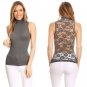 Casual Basic Mock Neck Sleeveless Knit Nylon Top with Full Lace Back