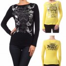 100% Cotton Long Sleeve Skull T-Shirt Thermal Emblem Graffiti Top