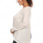 Casual High Low Hem Long Sleeve Knit Top with Crochet Panel and Slit Back