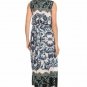 Sleeveless Regent Print Maxi Boho Peasant Dress w/ Beaded Neckline