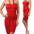 Sexy Fitted Ruched Halter Bodycon Dress
