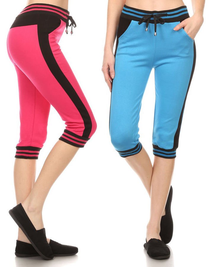 Striped Capri Jogger Athletic Casual Cropped Active Pants