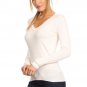 Long Sleeve Basic V-Neck Knit Light Weight Sweater w/ Button Trim Detailing