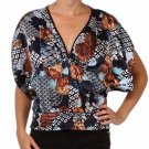 Silky V-Neck Blouse Floral Top w/ Smock Waist & Wide Sleeve