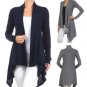 Long Sleeve Open Sweater Flyaway Ribbed Drape Cardigan w/ Sharkbite Hem
