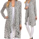 Marbled Flyaway Cardigan Open Front Long Sleeve Asymmetric Knit Sweater