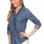 100% Cotton 3/4 Sleeve Collared Button Down 2 Pocket Denim Top