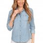 100% Cotton 3/4 Sleeve Collared Button Down 2 Pocket Denim Top