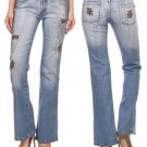 Sailor Compass Print Two-Tone Wash Denim Bootcut Jeans