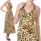 Gold Cheetah Leopard Halter Maxi Dress
