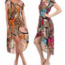 High Low Asymmetrical Hem Silk Blend Multi-Print Dress