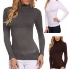 Casual Basic Textured Stretchy Knit Nylon Turtleneck Top with Long Sleeves